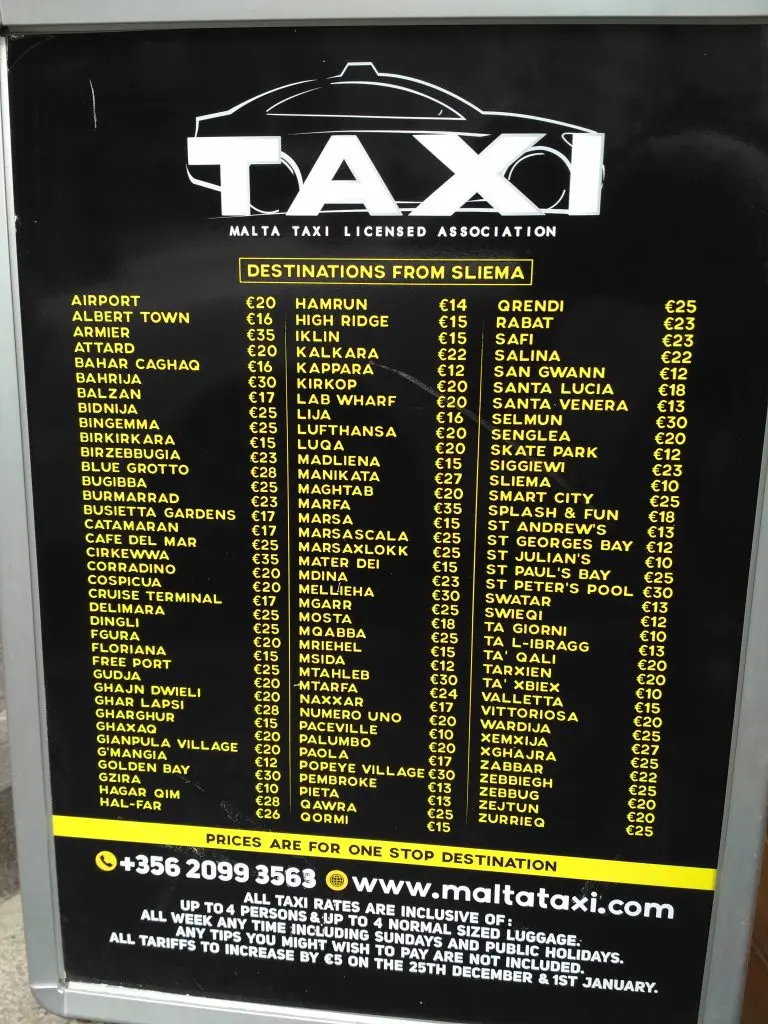 precio taxi aeropuerto malta a sliema - Cuánto cuesta el autobús en Malta